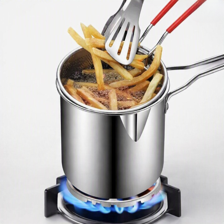 Deep Frying Pot 1200ml | Stainless Steel  Strainer Basket | Anti-Scald Handle | Pakistan