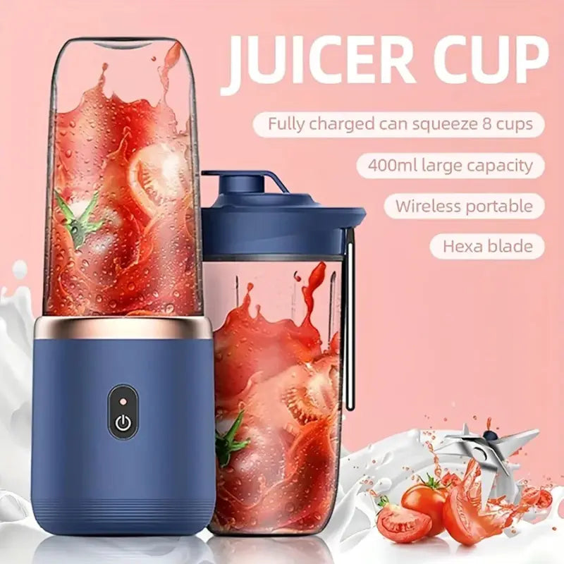Hexa Blade 2in1 Rechargeable Mini Automatic  Electric Juicer | Portable USB Blender Cup |  Fresh Juice Smoothie Maker | Gym Home Travel  | Pakistan
