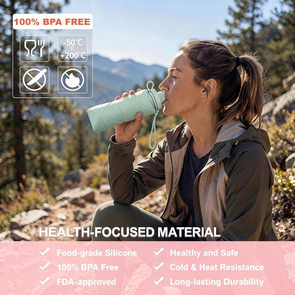 Collapsible Silicone Water Bottle | Foldable  BPA Free | Travel Gym Hiking | Pakistan
