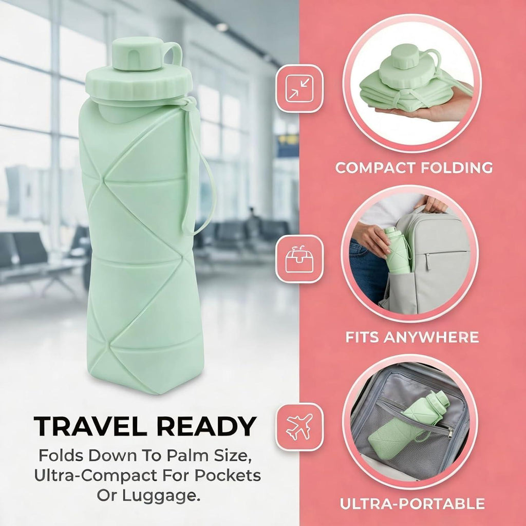 Collapsible Silicone Water Bottle | Foldable  BPA Free | Travel Gym Hiking | Pakistan