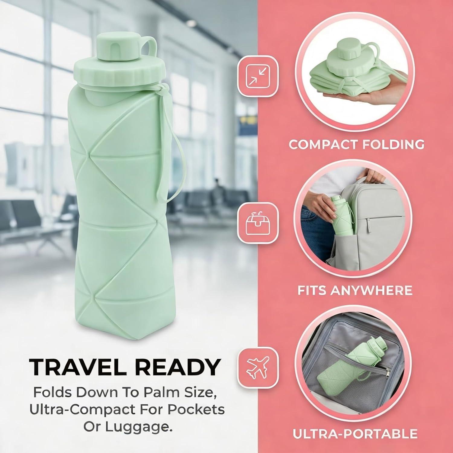 Collapsible Silicone Water Bottle | Foldable  BPA Free | Travel Gym Hiking | Pakistan