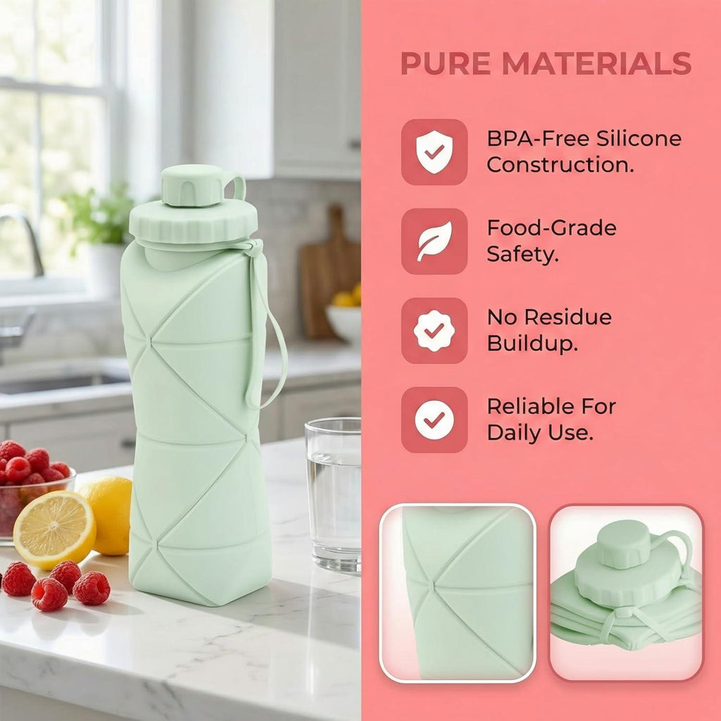 Collapsible Silicone Water Bottle | Foldable  BPA Free | Travel Gym Hiking | Pakistan