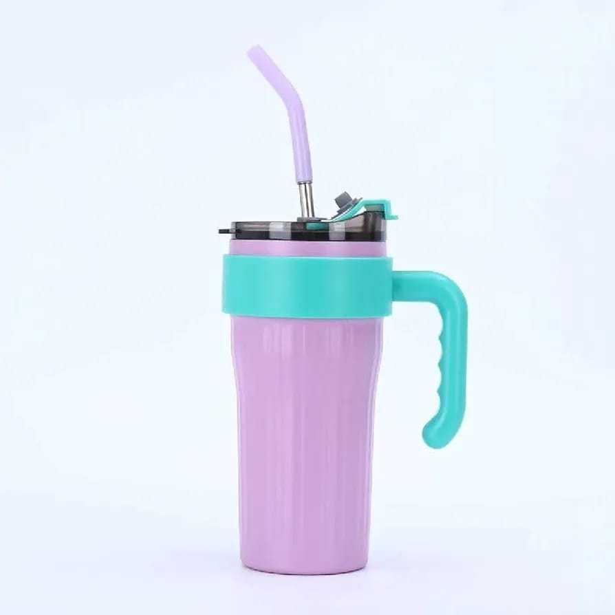 40oz Thermos Travel Mug with Handle | Leakproof Lid & Stainless Steel Straw | Double Wall Insulated Hot & Cold Tumbler