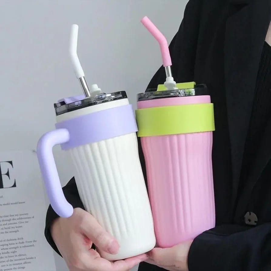40oz Thermos Travel Mug with Handle | Leakproof Lid & Stainless Steel Straw | Double Wall Insulated Hot & Cold Tumbler