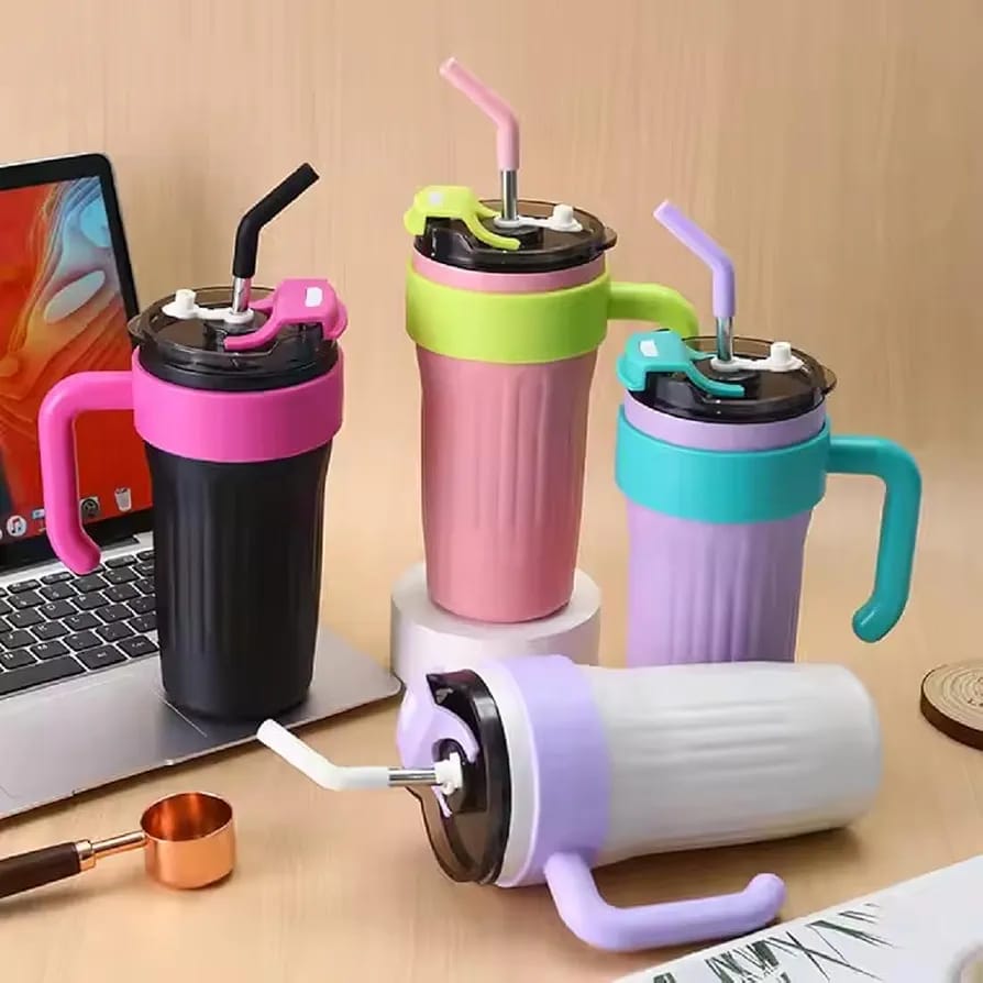 40oz Thermos Travel Mug with Handle | Leakproof Lid & Stainless Steel Straw | Double Wall Insulated Hot & Cold Tumbler