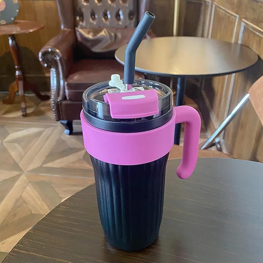 40oz Thermos Travel Mug with Handle | Leakproof Lid & Stainless Steel Straw | Double Wall Insulated Hot & Cold Tumbler