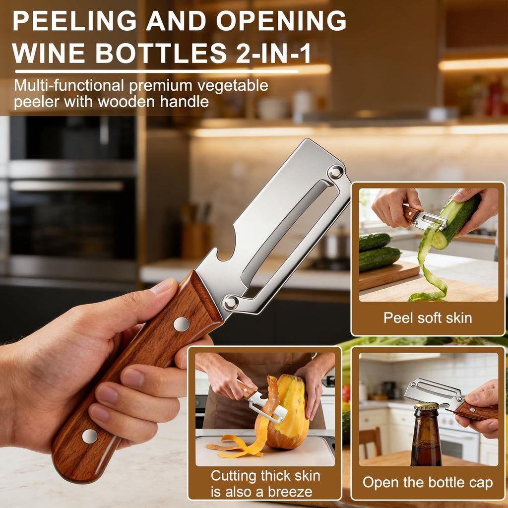 3 in 1 Wooden Handle Vegetable Peeler |  Bottle Opener | Stainless Steel | Pakistan