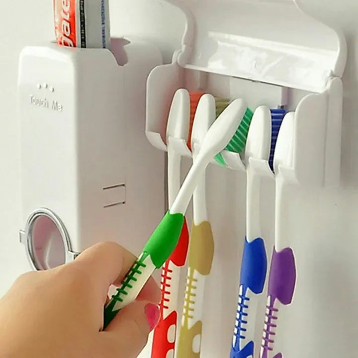 Automatic Toothpaste Dispenser | 5 Brush Holder | Wall Mount | COD Pakistan