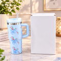 Stanley Style Blue Floral Print Tumbler - Drinkware Accessory Designed For Liquid Hydration And Daily Travel Routine - 600ML