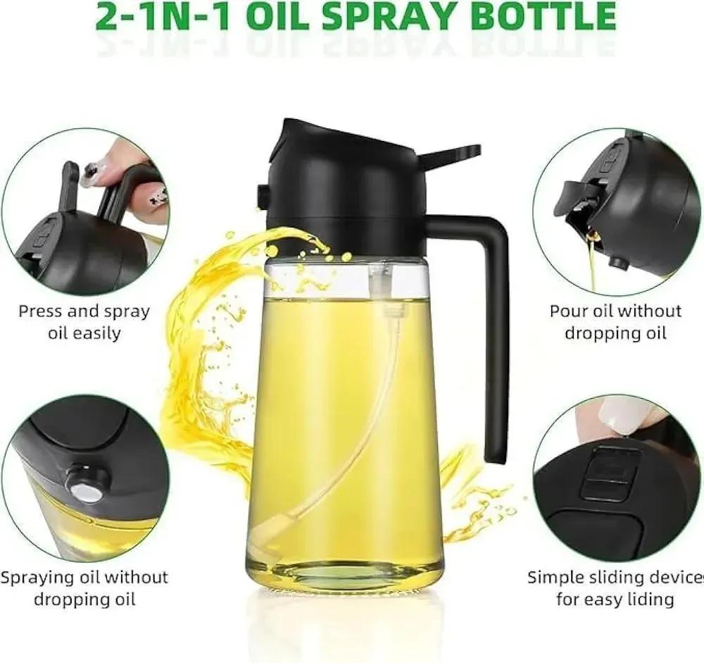 2 in 1 Glass Oil Spray Bottle 470ml | BPA Free Kitchen Dispenser | Pakistan