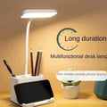 title`: `LED Study Lamp with Pen Holder & Phone Stand | Touch Dimmable Desk Light`