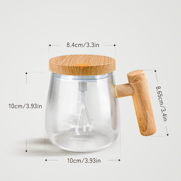 Wooden Design Self-Stirring Coffee Mug | One Click  Automatic Electric Mixing Glass Cup | USB Rechargeable  | Gift for Coffee Lovers | Pakistan