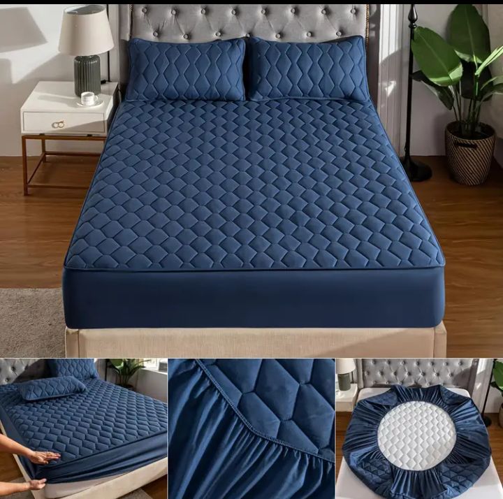 Quilted Diamond Fitted Bed Sheet 3Pcs | Elastic | All Sizes | COD Pakistan