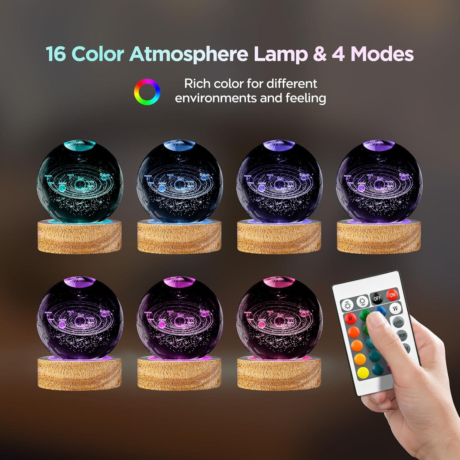 16 Colors Crystal Ball Lamp 🔮 | RGB Color  Changing Night Light With Remote Control |  USB Powered | Bedroom Home Decor Gift | Pakistan