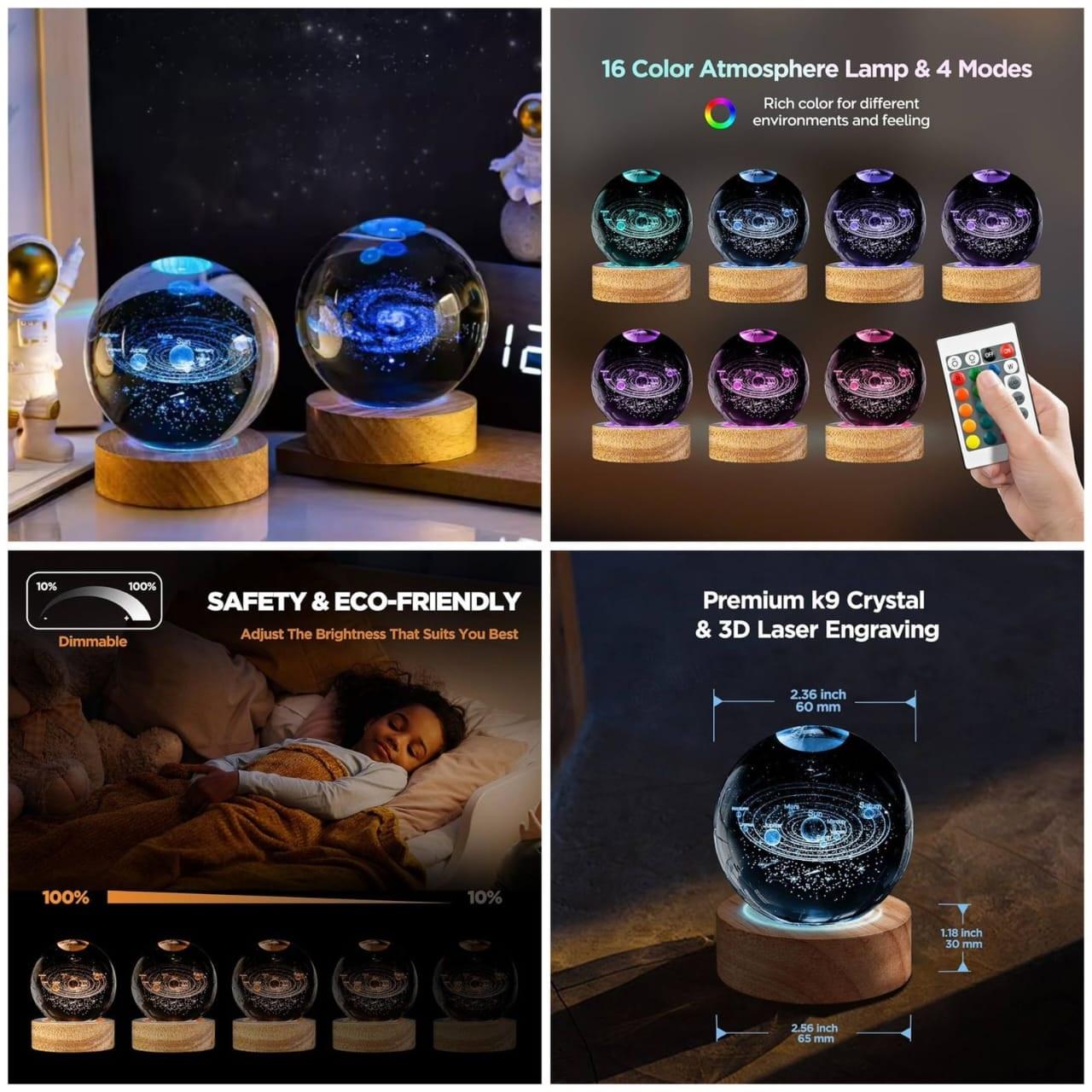 16 Colors Crystal Ball Lamp 🔮 | RGB Color  Changing Night Light With Remote Control |  USB Powered | Bedroom Home Decor Gift | Pakistan