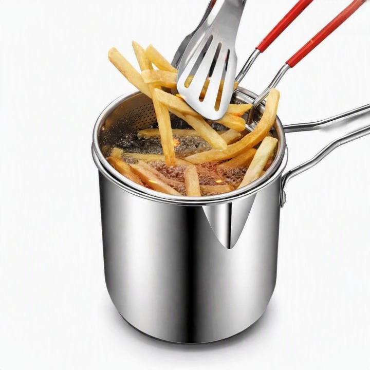 Deep Frying Pot 1200ml | Stainless Steel  Strainer Basket | Anti-Scald Handle | Pakistan