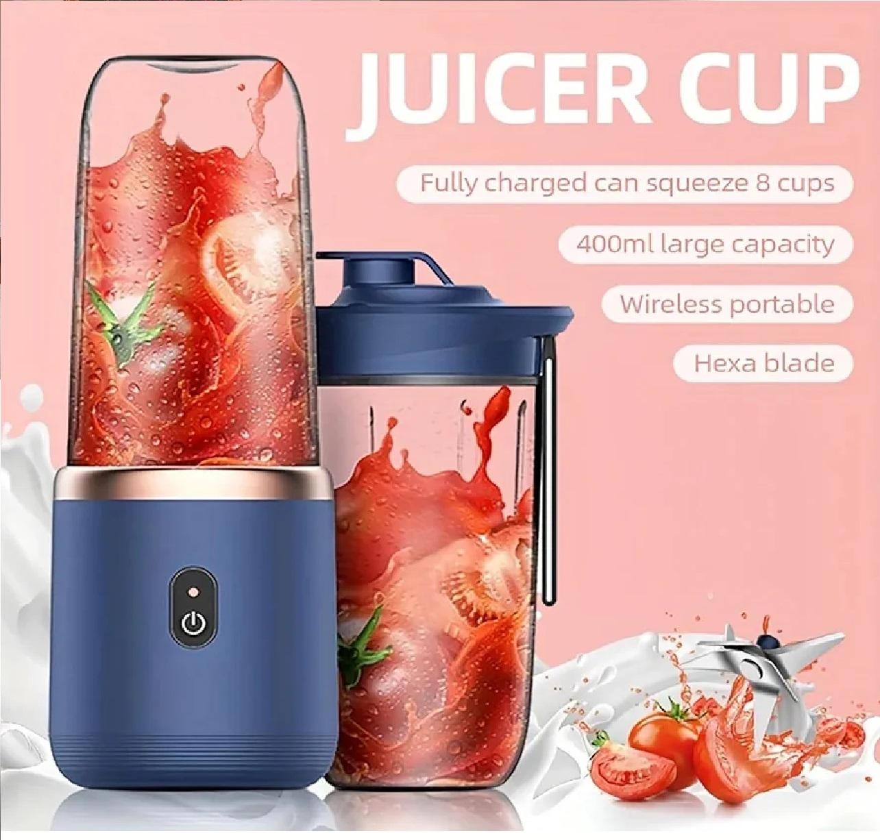 Hexa Blade 2in1 Rechargeable Mini Automatic  Electric Juicer | Portable USB Blender Cup |  Fresh Juice Smoothie Maker | Gym Home Travel  | Pakistan